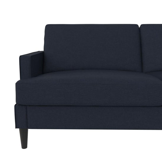 Asher Linen Fabric 3 Seater Sofa In Blue With Black Legs