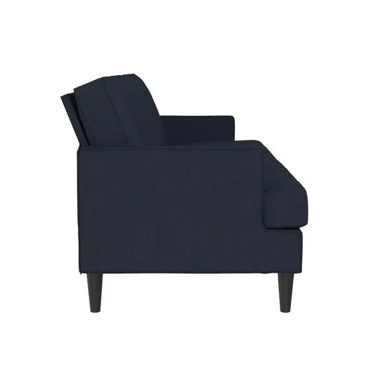 Asher Linen Fabric 3 Seater Sofa In Blue With Black Legs