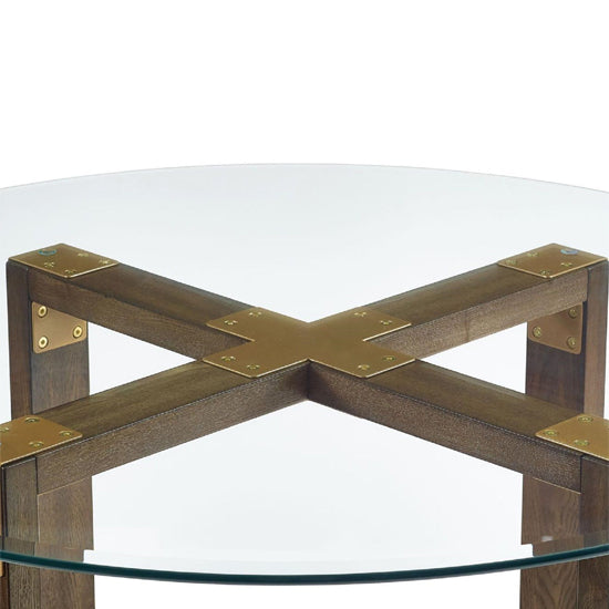 Bronx Clear Glass Dining Table With Rustic Oak Wooden X-Base