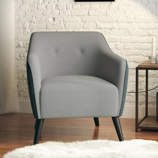 Kayden Chenille Fabric Bedroom Chair In Grey With Wooden Feets