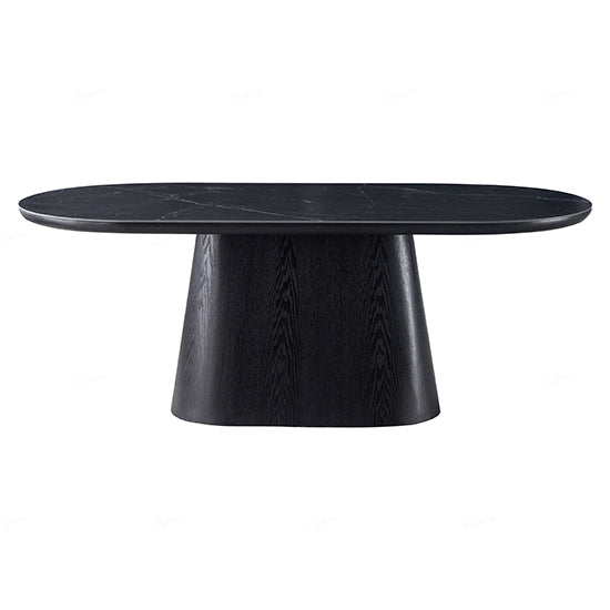 Bianca Oval Sintered Stone Dining Table In Black And Black