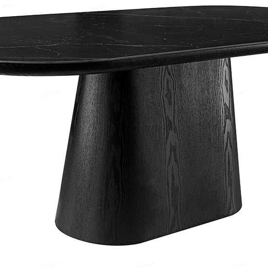 Bianca Oval Sintered Stone Dining Table In Black And Black