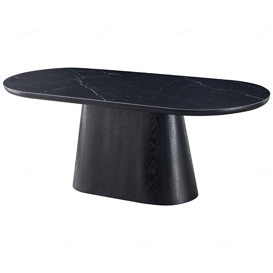 Bianca Oval Sintered Stone Dining Table In Black And Black