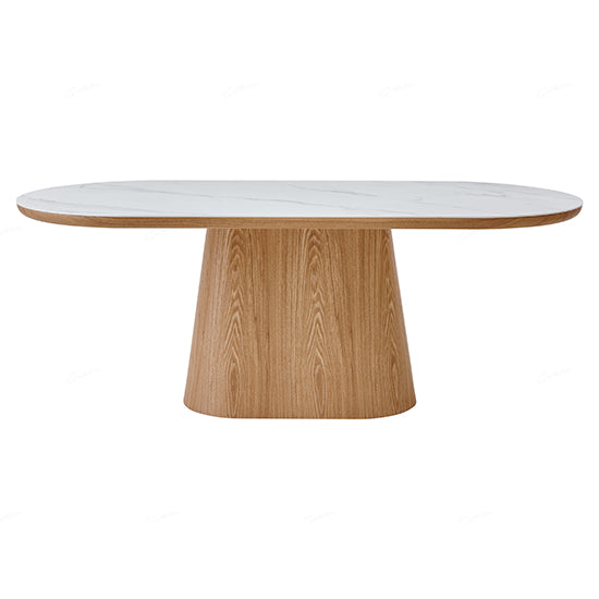 Bianca Oval Sintered Stone Dining Table In Beech And White