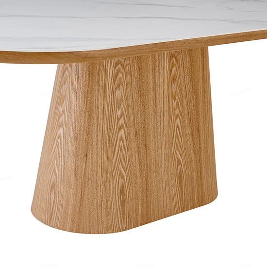 Bianca Oval Sintered Stone Dining Table In Beech And White