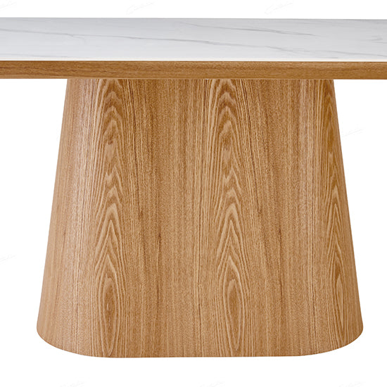 Bianca Oval Sintered Stone Dining Table In Beech And White