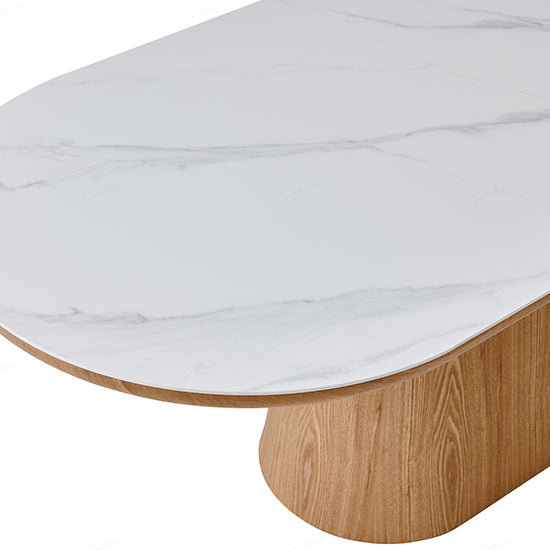 Bianca Oval Sintered Stone Dining Table In Beech And White