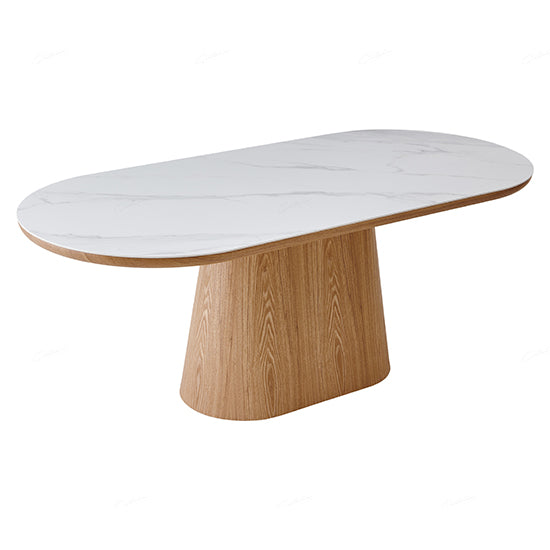 Bianca Oval Sintered Stone Dining Table In Beech And White