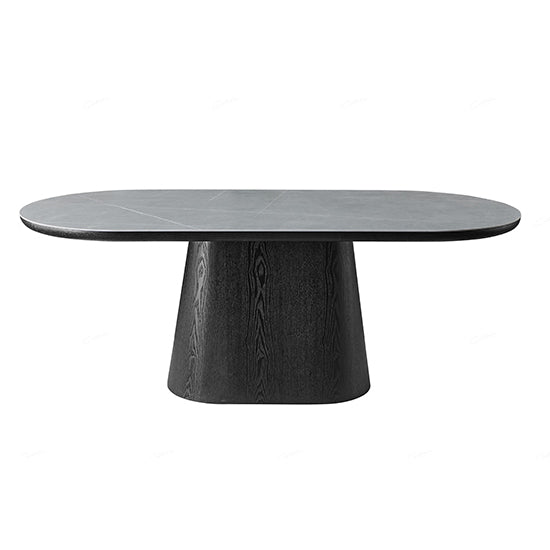 Bianca Oval Sintered Stone Dining Table In Black And Grey