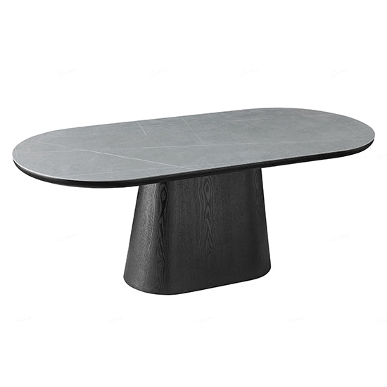 Bianca Oval Sintered Stone Dining Table In Black And Grey