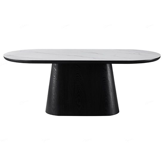 Bianca Oval Sintered Stone Dining Table In Black And White