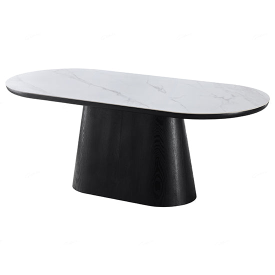 Bianca Oval Sintered Stone Dining Table In Black And White