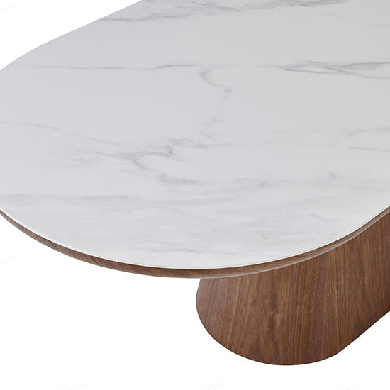 Bianca Oval Sintered Stone Dining Table In Walnut And White