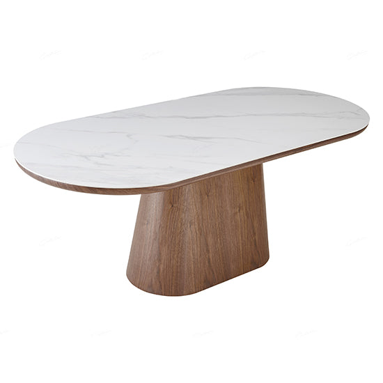 Bianca Oval Sintered Stone Dining Table In Walnut And White