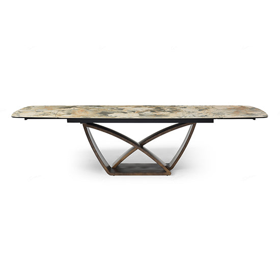 Lavish Extending Italian Ceramic Dining Table In Matt Ivory And Emerald Vein