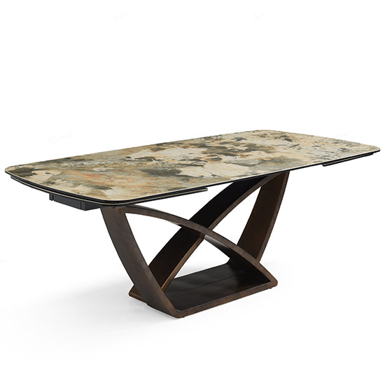 Lavish Extending Italian Ceramic Dining Table In Matt Ivory And Emerald Vein