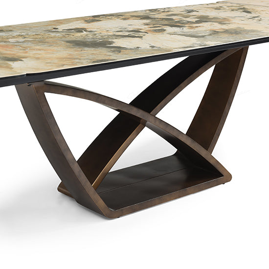 Lavish Extending Italian Ceramic Dining Table In Matt Ivory And Emerald Vein