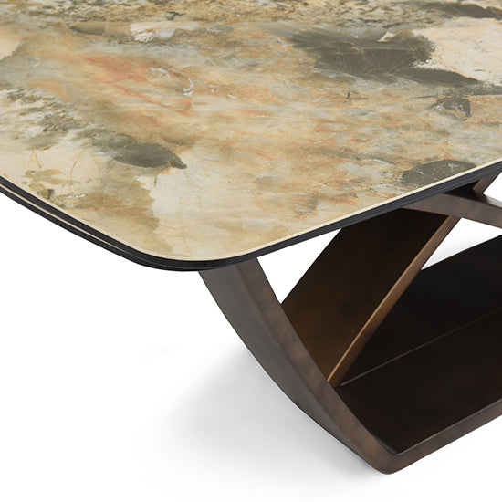 Lavish Extending Italian Ceramic Dining Table In Matt Ivory And Emerald Vein