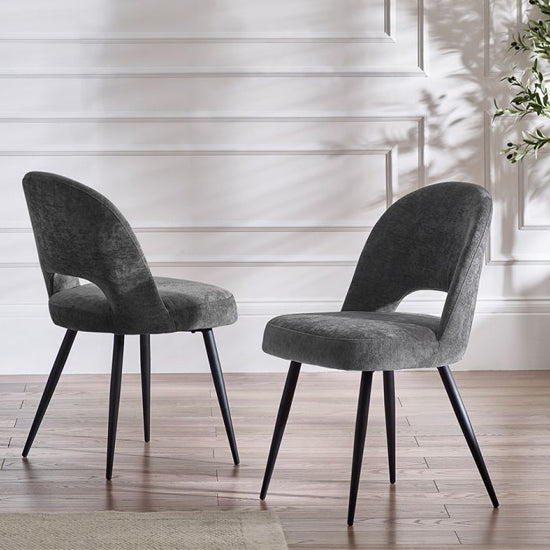 Ella Onyx Fabric Dining Chairs In Pair