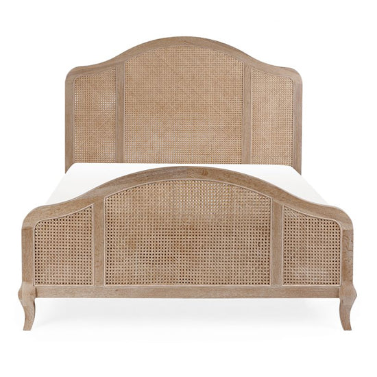 Fleur Wooden Rattan Double Bed In Light Oak