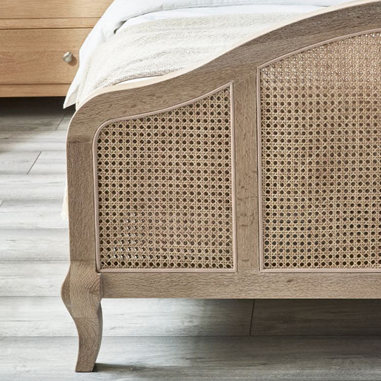 Fleur Wooden Rattan Double Bed In Light Oak