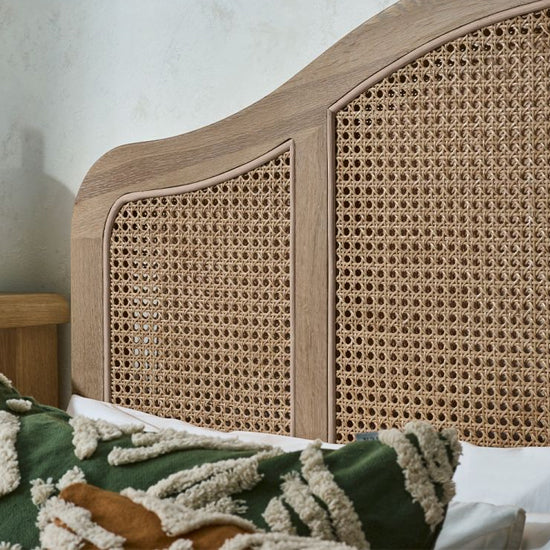 Fleur Wooden Rattan Double Bed In Light Oak