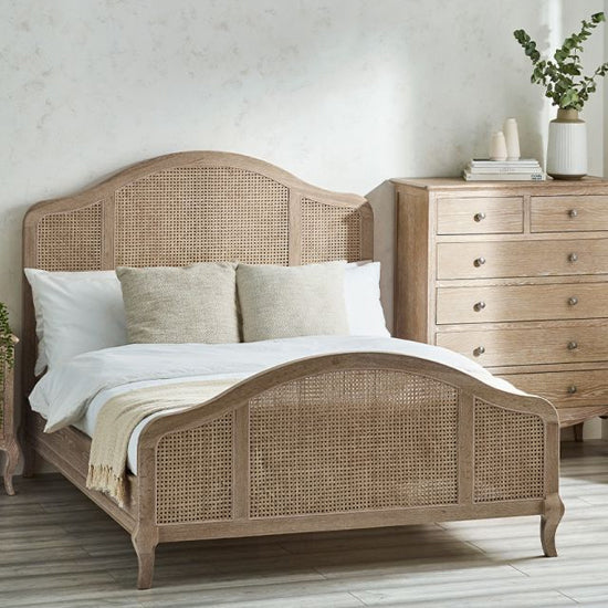 Fleur Wooden Rattan Double Bed In Light Oak