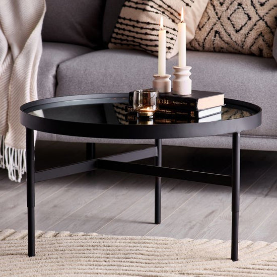 Franki Mirrored Glass Coffee Table With Black Metal Frame