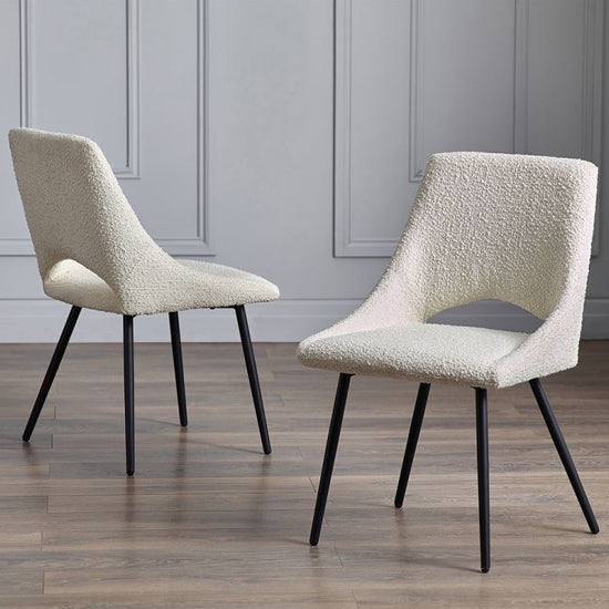 Iris Ivory Boucle Fabric Dining Chairs In Pair