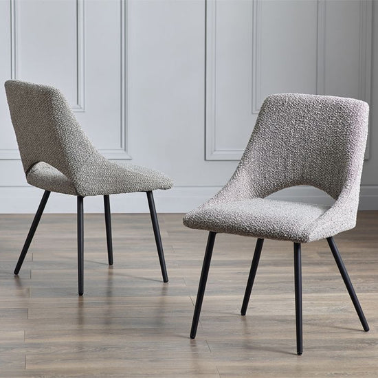 Iris Grey Boucle Fabric Dining Chairs In Pair