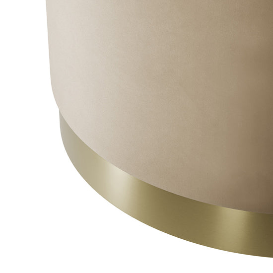 Lara Large Round Velvet Pouffe In Beige With Brushed Gold Base