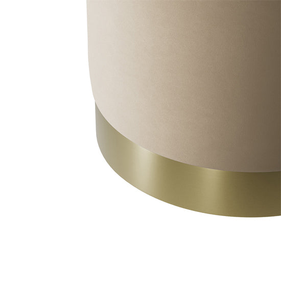 Lara Small Round Velvet Pouffe In Beige With Brushed Gold Base