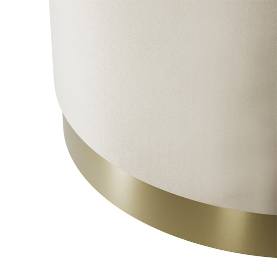 Lara Large Round Velvet Pouffe In Cream With Brushed Gold Base