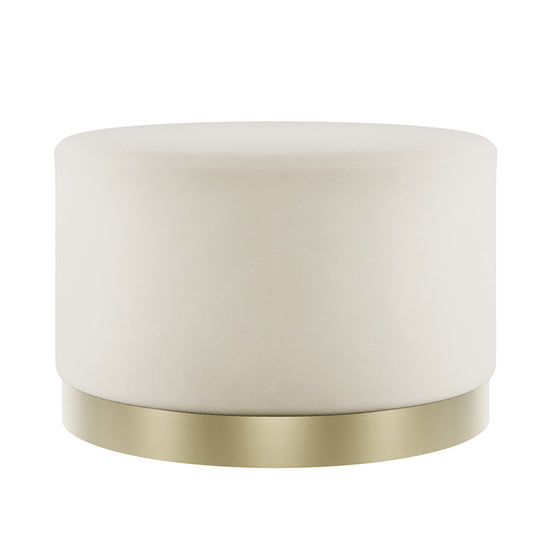 Lara Large Round Velvet Pouffe In Cream With Brushed Gold Base