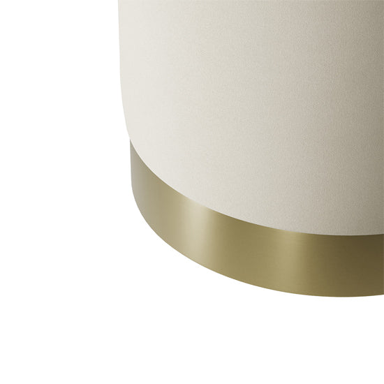 Lara Small Round Velvet Pouffe In Cream With Brushed Gold Base