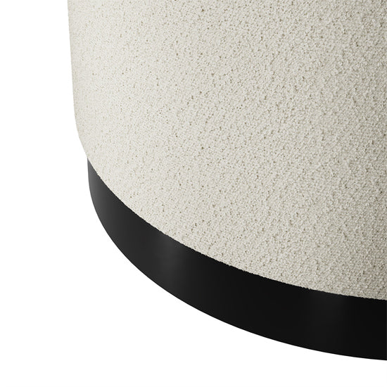 Lara Large Boucle Fabric Pouffe In Ivory With Matte Black Base