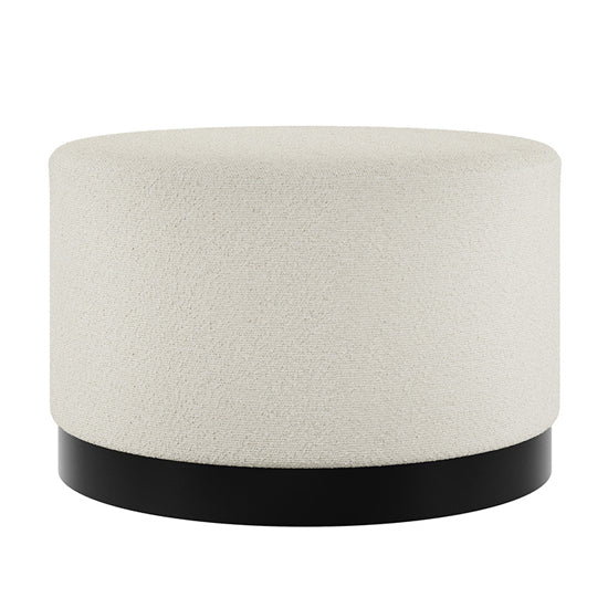 Lara Large Boucle Fabric Pouffe In Ivory With Matte Black Base