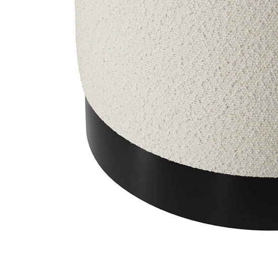 Lara Small Boucle Fabric Pouffe In Ivory With Matte Black Base