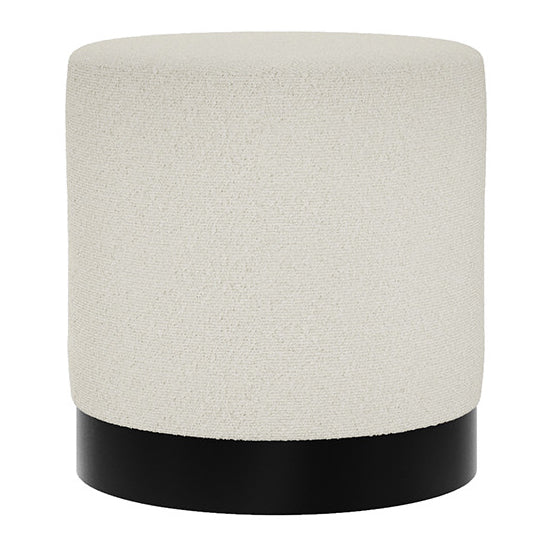 Lara Small Boucle Fabric Pouffe In Ivory With Matte Black Base