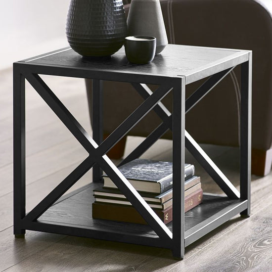 Lima Wooden TV Stand In Black Ash With Black Metal Frame