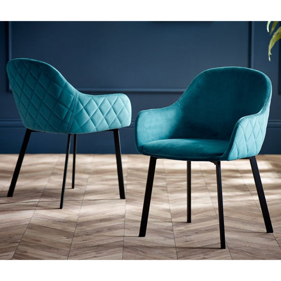 Lima Teal Velvet Dining Chairs In Pair