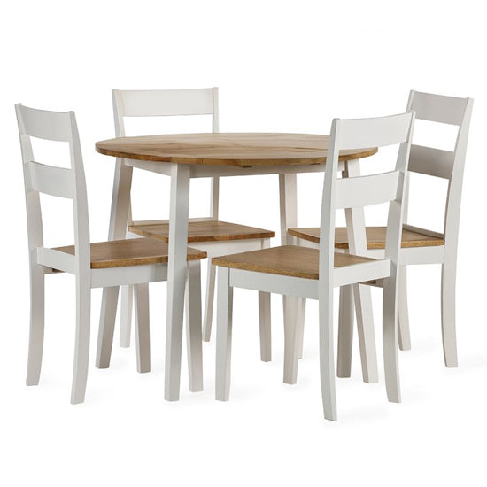 Linwood Wooden Round Drop Leaf Dining Table In Natural And White