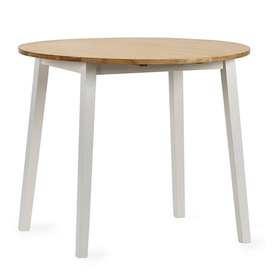 Linwood Wooden Round Drop Leaf Dining Table In Natural And White