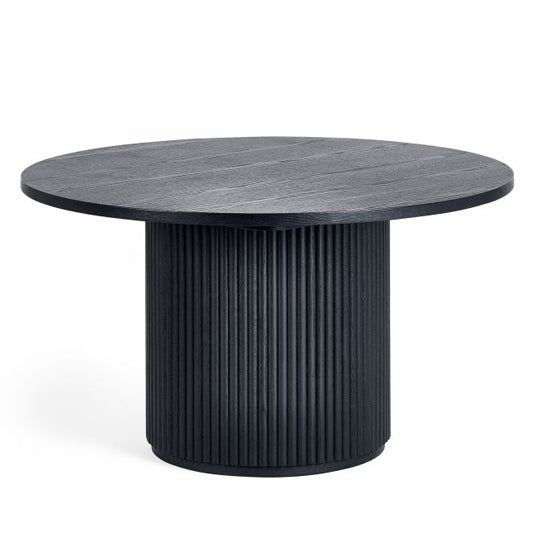 Louis Round Wooden Fluted Coffee Table In Black Ash