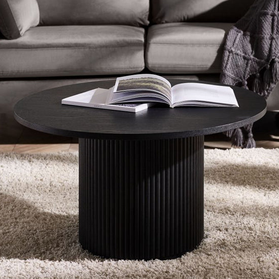 Louis Round Wooden Fluted Coffee Table In Black Ash