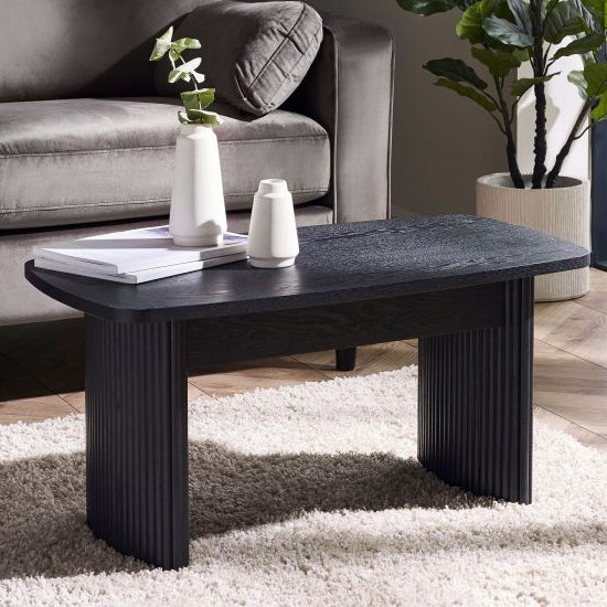 Louis Wooden Fluted Compact Coffee Table In Black Ash