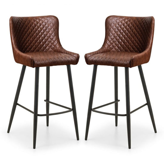 Luxe Brown Faux Leather Bar Stools In Pair