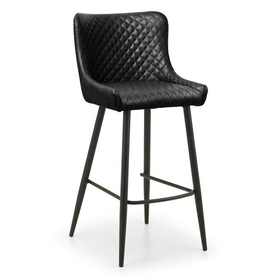 Luxe Black Faux Leather Bar Stools In Pair