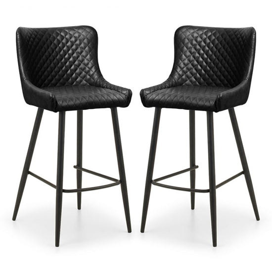 Luxe Black Faux Leather Bar Stools In Pair