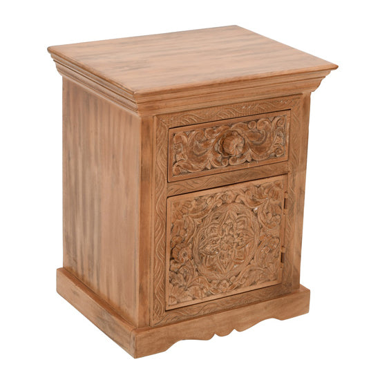 Artwork Solid Mango Wood Bedside Table With Storage In Oak